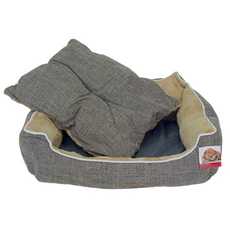 Лежак с бортом 50х43х20 см, меховой, съемная подушка, коричневый