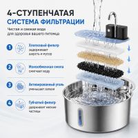 Автопоилка фонтан Petzengo PWL-009 7 л, беспроводной с датчиком движения, нержавеющая сталь, для собак и кошек