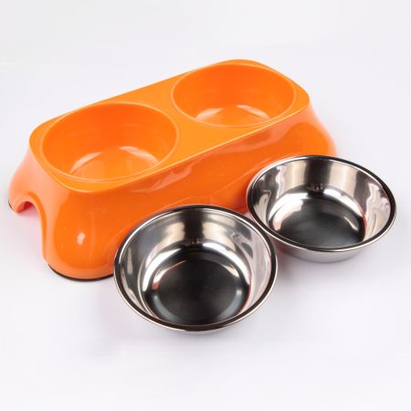 Миска двойная со съемными металлическими вставками, 27x15x6 см, 150+150 мл, оранжевый