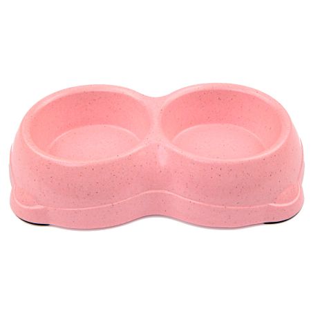 Миска двойная, 26×15×5.5 см, 250+250 мл, розовый
