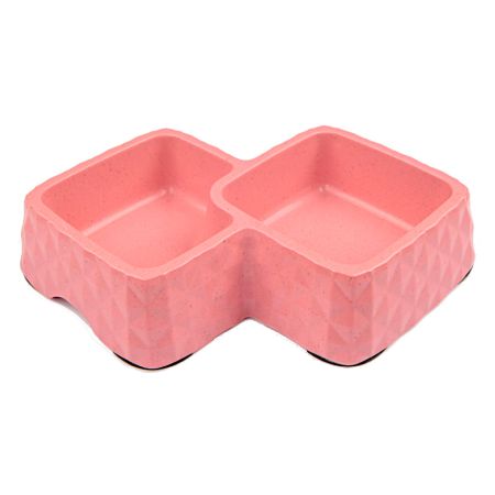 Миска двойная, 29.9x18.9x5.5 см, 360+430 мл, розовый