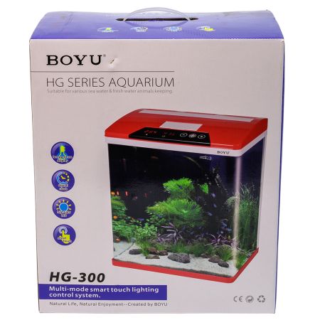 Аквариум Boyu HG-300 панорамный 22 л, LED освещение, дисплей, фильтры, красный