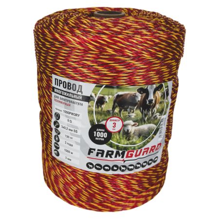 Провод для электропастуха FarmGuard красный с желтым 3 мм / 1000 м / 3x0,2 мм