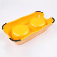 Миска двойная со съемными металлическими вставками, 27x15x6 см, 150+150 мл, желтый Миска двойная со съемными металлическими вставками, 27x15x6 см, 150+150 мл, желтый