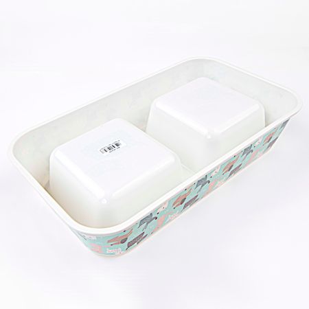 Миска двойная, 33×18.5×7 см, 670+670 мл, голубой