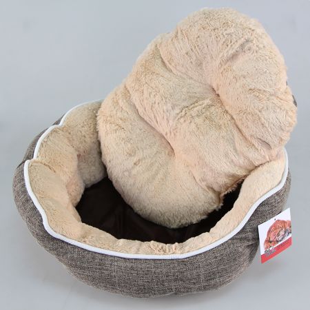 Лежак с бортом 75х65х24 см, меховой, съемная подушка, бежевый