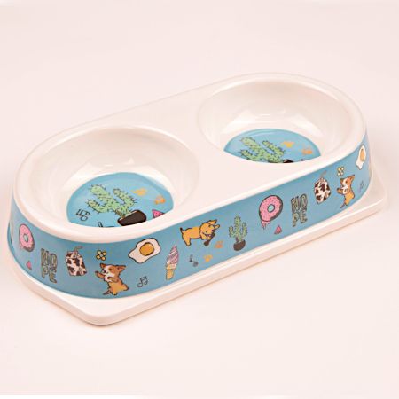 Миска двойная, 25х14х4.5 см, 180+180 мл, кактус