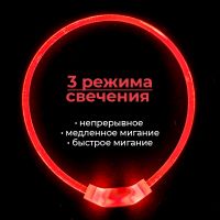 Ошейник светящийся светодиодный для собак с USB зарядкой 70 см, прозрачный с красным