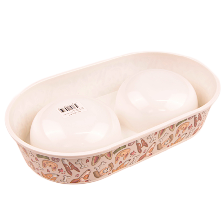 Миска двойная, 30×17.5×5.8 см, 440+440 мл, серый