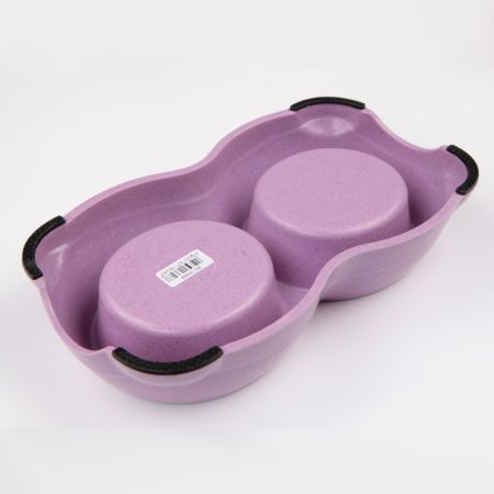 Миска двойная, 26×15×5.5 см, 250+250 мл, фиолетовый