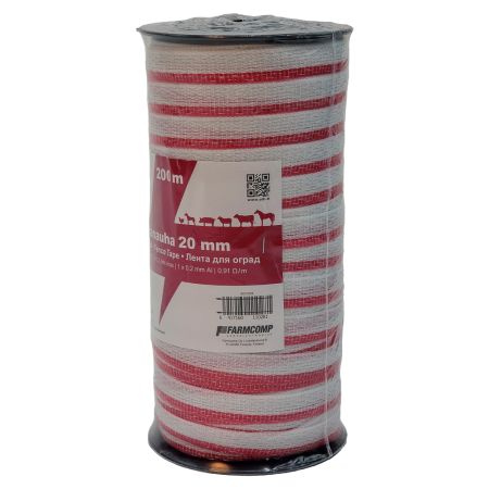 Лента для электропастуха Olli 20 мм / 200 м / 0,91 Ω многожильная красно-белая 