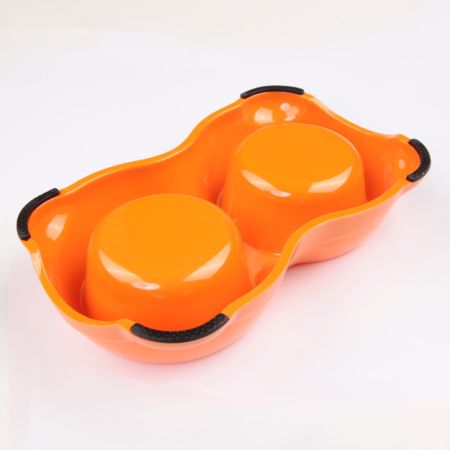 Миска двойная для кошек и собак со съемными металлическими чашами, 26.5x15.5x6 см, 150+150 мл, оранжевый