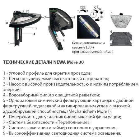 Аквариум Newa More NMO 30W Daylight LED 28 л с фильтром, нагревателем и освещением рассвет-закат, белый NEW VERSION