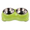 Миска двойная для кошек и собак со съемными металлическими чашами, 26.5x15.5x6 см, 150+150 мл, зеленый