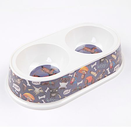 Миска двойная, 23.5×14×5 см, 150+150 мл, синий