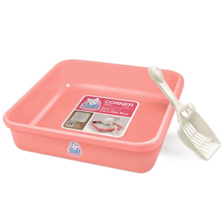 Лоток для котят с совком Catidea 44х44х9,8 см розовый