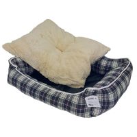 Лежак с бортом 62х50х17 см, съемная меховая подушка, крупная клетка Лежак с бортом 62х50х17 см, съемная меховая подушка, крупная клетка