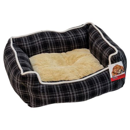 Лежак с бортом 73х59х18 см, съемная меховая подушка, мелкая клетка