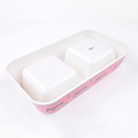 Миска двойная, 33×18.5×7 см, 670+670 мл, розовый