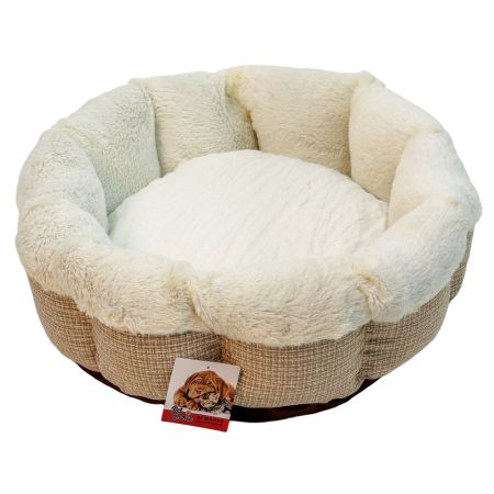 Лежак Pet Choice для собак и кошек, круглый с бортом 65х65х18 см, меховой, белый