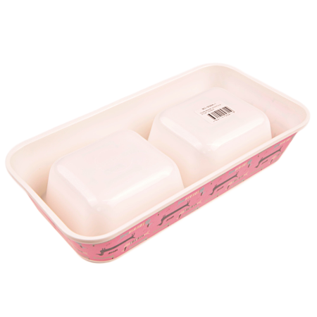Миска двойная, 25.5x13.5x4.5 см, 330+330 мл, розовый
