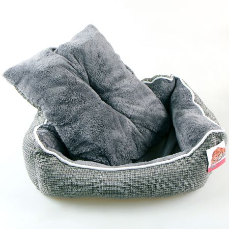 Лежак с бортом 60х50х21 см, меховой, съемная подушка, темно-серый