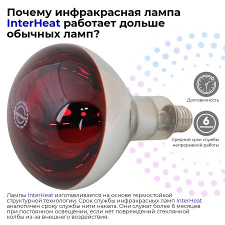 Лампа инфракрасная 150 Вт E27 R125 InterHeat красная, комплект 2 шт.