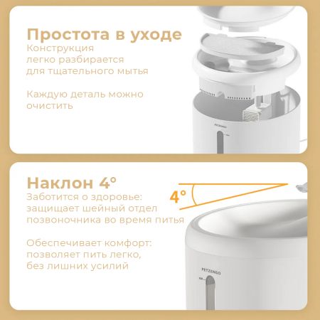 Автопоилка фонтан Petzengo PW9-L 2.5 л, с подсветкой, для кошек и собак, белая