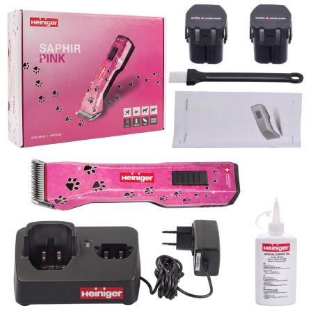 Машинка Heiniger Saphir Pink для стрижки животных, собак, кошек с 2-я аккумуляторами и лезвием #10 1,5 мм "red line"