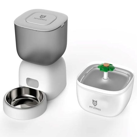 Автокормушка Petzengo PF14-LCD и фонтан-поилка PW7, белая