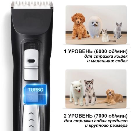 Машинка аккумуляторная для стрижки собак и кошек Petwant 2 скорости, Turbo, керамическое лезвие, черная, USB