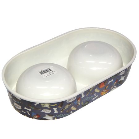 Миска двойная, 30×17.5×5.8 см, 440+440 мл, темно-синий