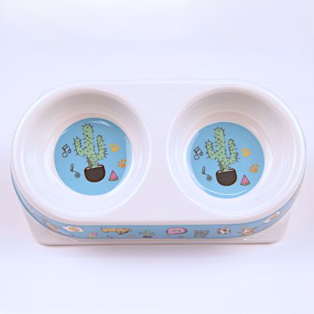 Миска двойная, 25х14х4.5 см, 180+180 мл, кактус