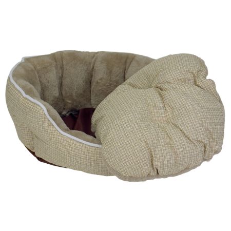 Лежак с бортом 53х47х18 см, меховой, съемная подушка, бежевый