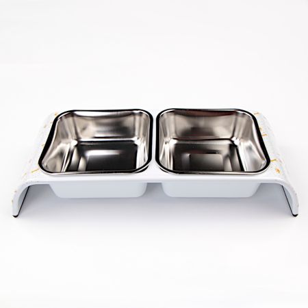 Миска двойная, 30x12x4.5 см, 300+300 мл, собака, белый Миска двойная, 30x12x4.5 см, 300+300 мл, собака, белый