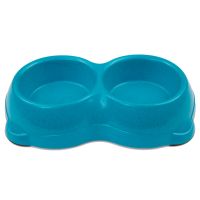 Миска двойная для кошек и собак из бамбука 26х15х5.5 см, 250+250 мл, синий