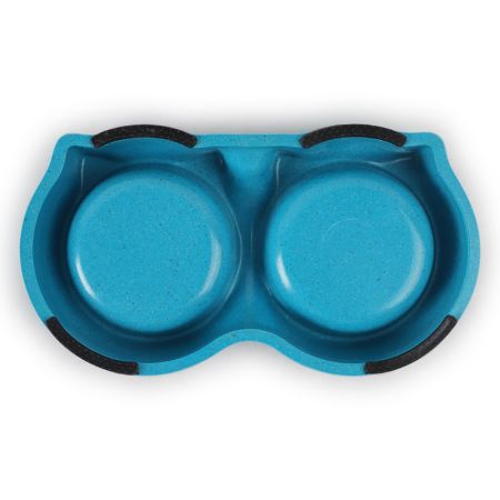 Миска двойная для собак и кошек из бамбукового волокна, 23x12.5x4 см, 150+150 мл, голубой