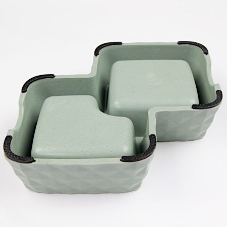 Миска двойная, 29.9x18.9x5.5 см, 360+430 мл, зеленый