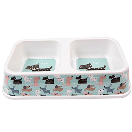 Миска двойная, 33×18.5×7 см, 670+670 мл, голубой