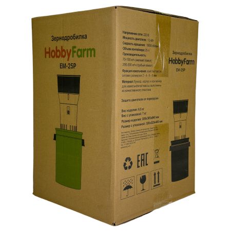 Зернодробилка HobbyFarm EM-25P для измельчения зерна электрическая с функцией мельницы / в комплекте 4 сита