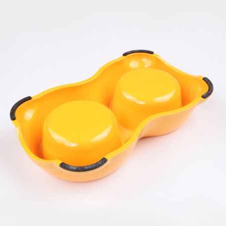 Миска двойная для кошек и собак со съемными металлическими чашами, 26.5x15.5x6 см, 150+150 мл, желтый