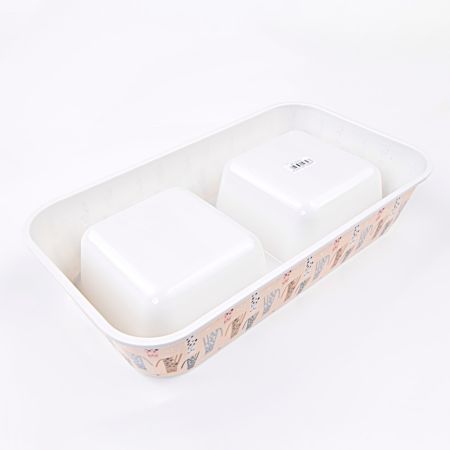 Миска двойная, 33×18.5×7 см, 670+670 мл, бежевый