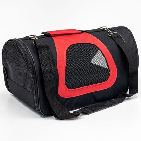 Сумка переноска складная для собак и кошек 40х23х24 см, черный/красный