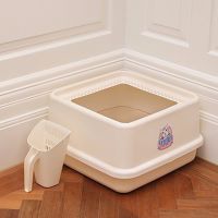 Лоток для кошек с высокими бортами и совком Catidea 44х44х25 см розовый