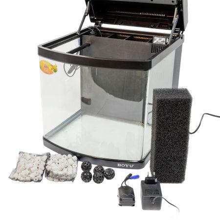 Аквариум Boyu Happy Family HS-45A панорамный, 65 л, с фильтром, УФ-стерилизатором и освещением, черный