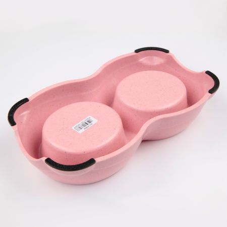 Миска двойная, 26×15×5.5 см, 250+250 мл, розовый