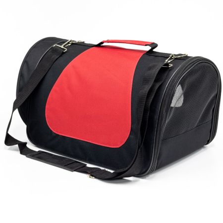 Сумка переноска складная для собак и кошек 40х23х24 см, черный/красный