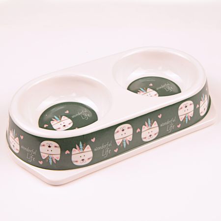 Миска двойная, 25х14х4.5 см, 180+180 мл, зеленый