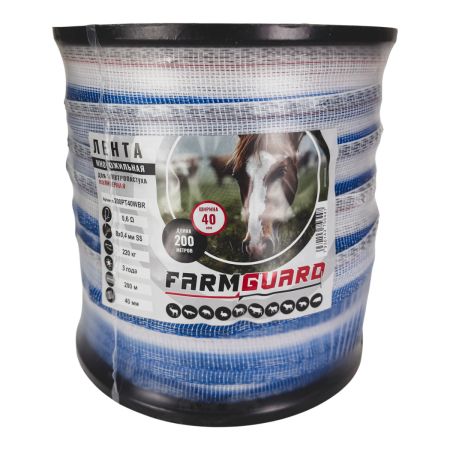 Лента для электропастуха FarmGuard зимняя сине-бело-красная 40 мм / 200 м / 8х0.4 мм SS