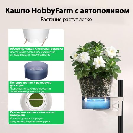 Кашпо HobbyFarm с автополивом, с креплением 